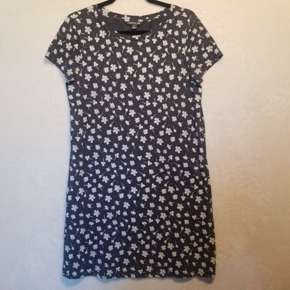 Toad & Co S Dress Blue Floral Organic Cotton Blend Jersey Knit Cottagecore Boho